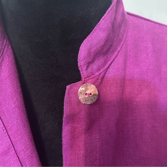 Bryan Walker Women Linen Jacket Large Minimalist Lagenlook Purple Pockets Button - Picture 5 of 10